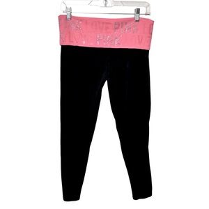 Y2K VS Pink Fold over bling yoga pants size medium workout exercise  90’s